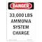 Signmission Safety Sign, OSHA Danger, 14" Height, Portrait 33 000 Lbs Ammonia System Charge, Portrait OS-DS-D-1014-V-1938 - alternate 1